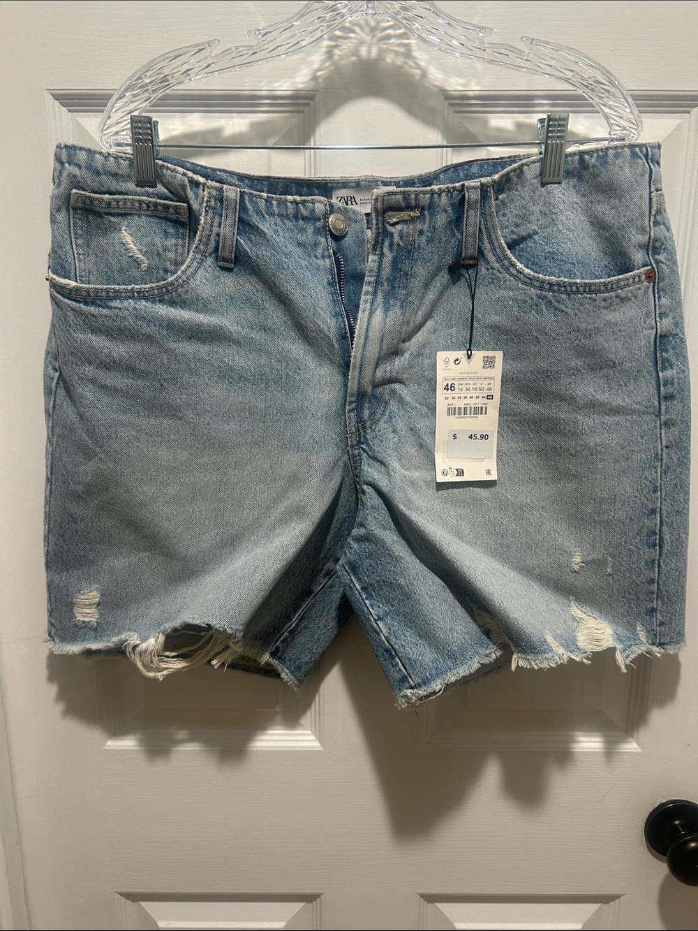 Zara Light Blue Distressed Denim Shorts
